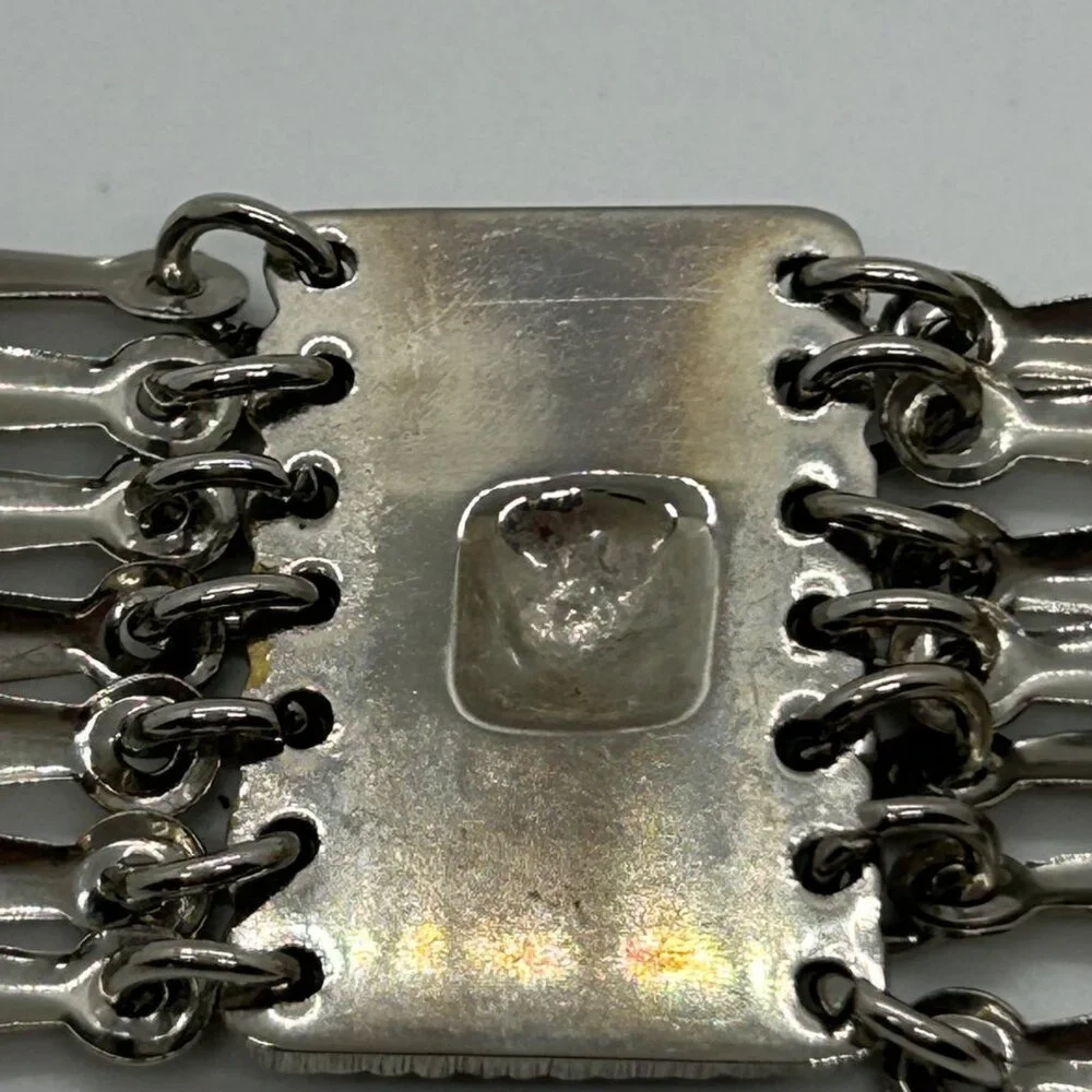 Vintage Mexican Alpaca Silver Panel Bracelet Aztec Motif Made in Mexico Boho - Picture 8 of 14